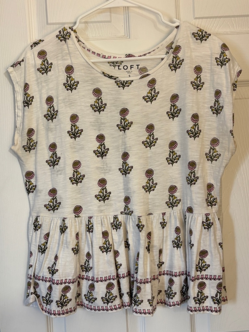 LOFT White Floral Peplum Tee